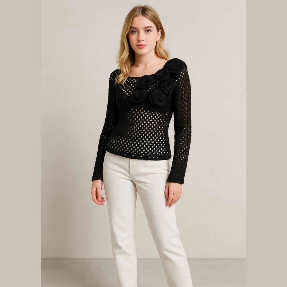 Nicowa crop top sweater Black Angora Sz 10 🆕